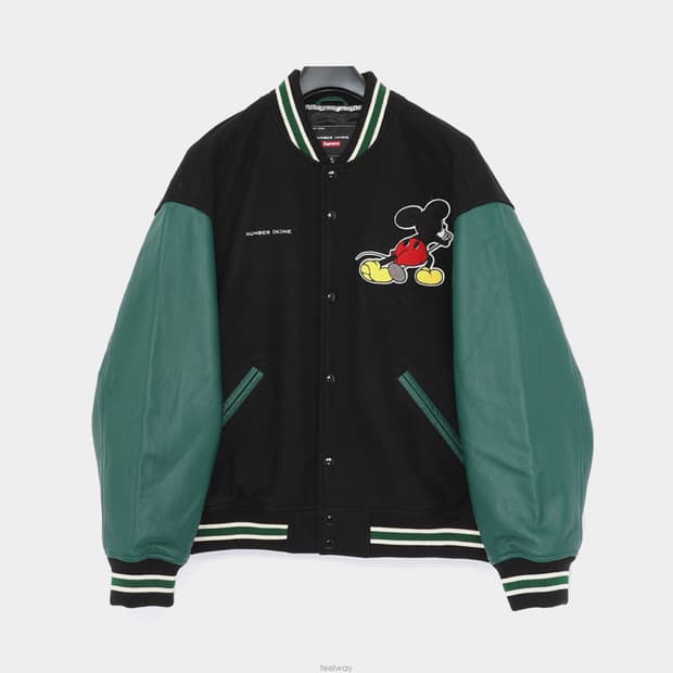 슈프림 x 넘버 나인 x 미키 마우스 바시티 자켓 블랙 - 25FW