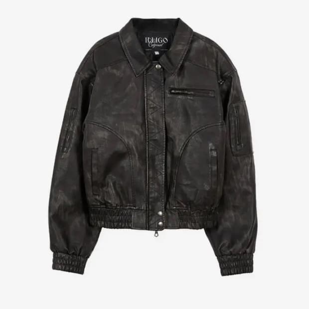 일리고 워시드 레더 봄버 자켓 블랙 S