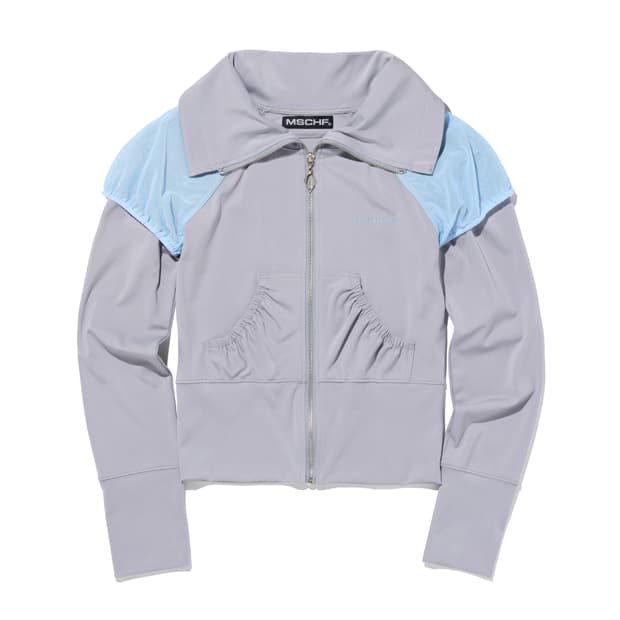 미스치프 메쉬 퍼프 터틀넥 집업 GREYISH BLUE