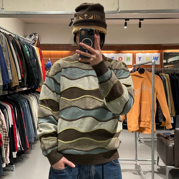 빈티지 케이블 니트 (민트초코)  