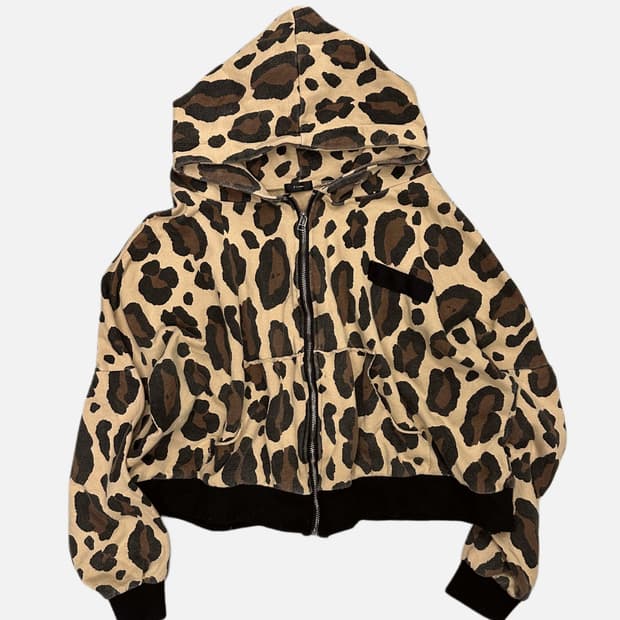 leopard crop over hood zip-up