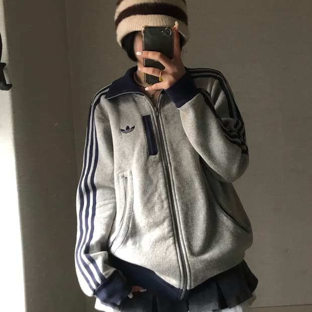 아디다스 그레이 네이비 코튼 파이어버드 집업