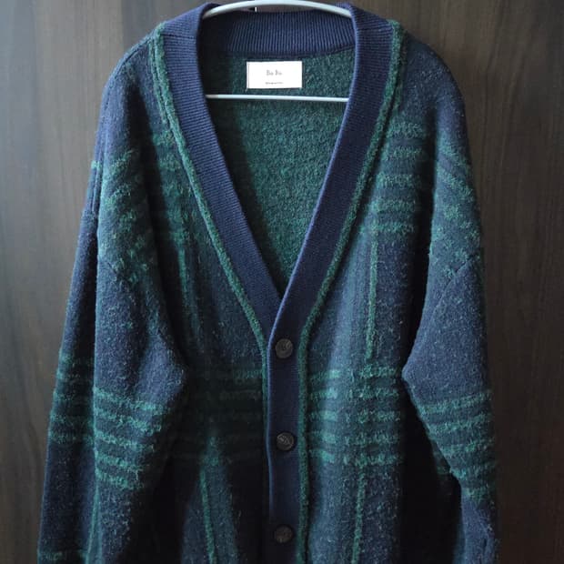 네이비 그린 체크 가디건