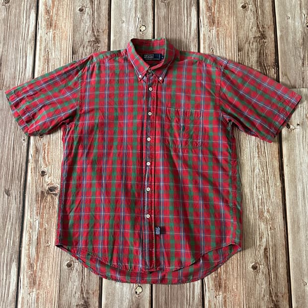 폴로랄프로렌 마드라스 체크 버튼 다운 반팔 셔츠 L사이즈