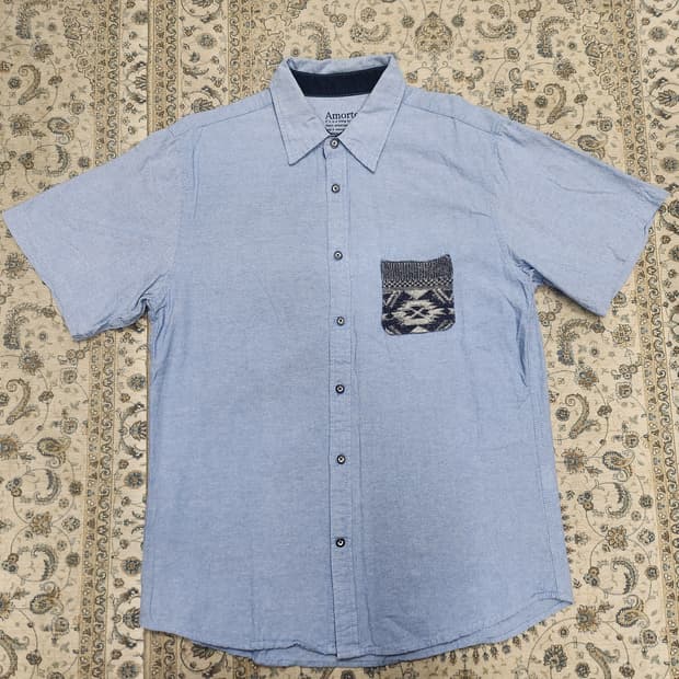 Amorte 데님 반팔 셔츠 포켓 포인트 LL
