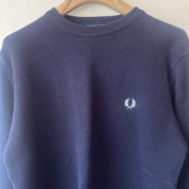 프레드페리 남성 네이비 라운드울니트 울코튼니트