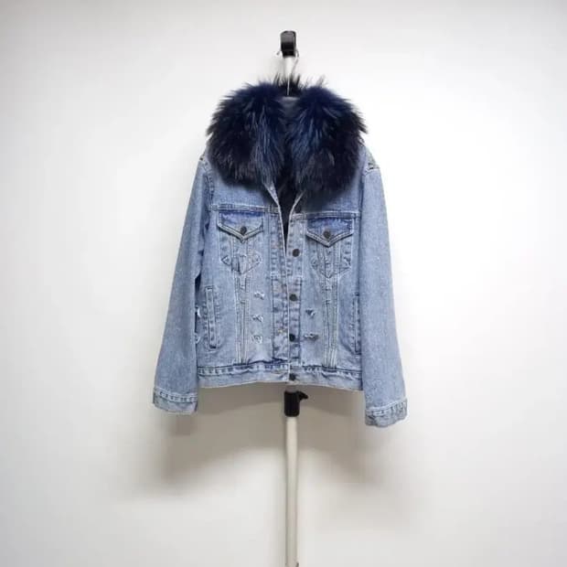 새 편집샵 디자이너 라쿤.폭스퍼 데님 퍼 자켓 F