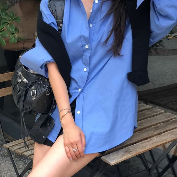 하엄지 자체 제작 딥블루 셔츠 새상품