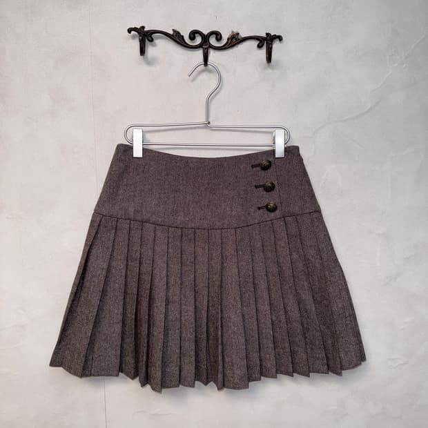 Gray wool button pleats mini skirt