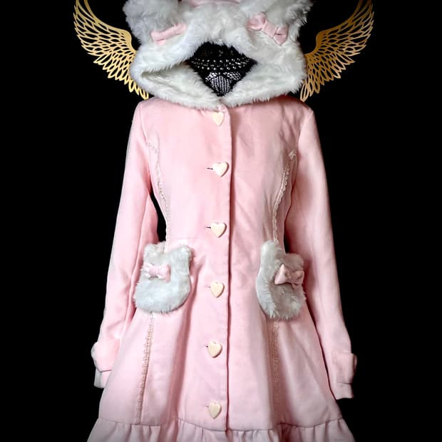 DEARY 디어리 네코미미 고양이귀 퍼 리본 핑크 갸루 코트