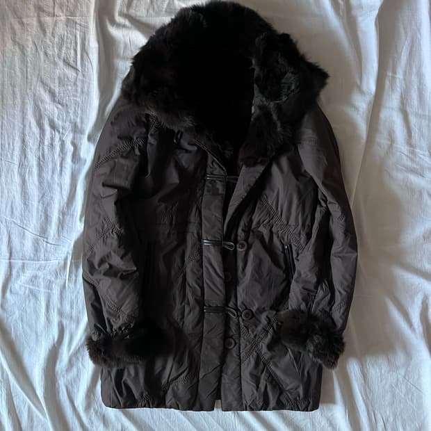 Dark Brown Fur Longline Puffer Jacket