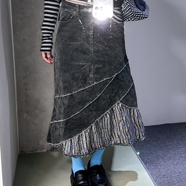 charcoal corduroy layered long skirt