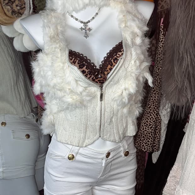 y2k 갸루 퍼 니트 베스트 집업