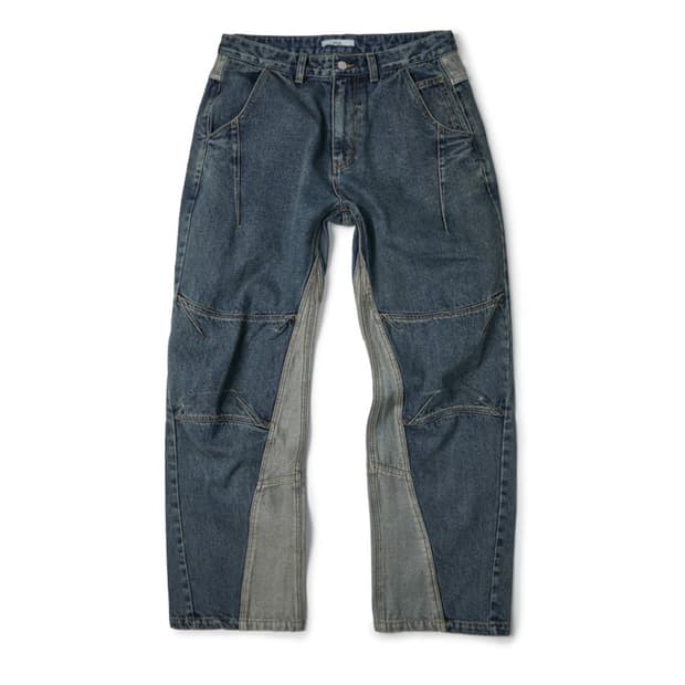 ETCE CURVED PANEL DENIM PANTS (BLUE)