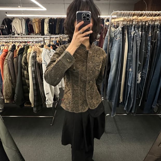 M)Lois 빈티지 패턴 여성 데님 자켓