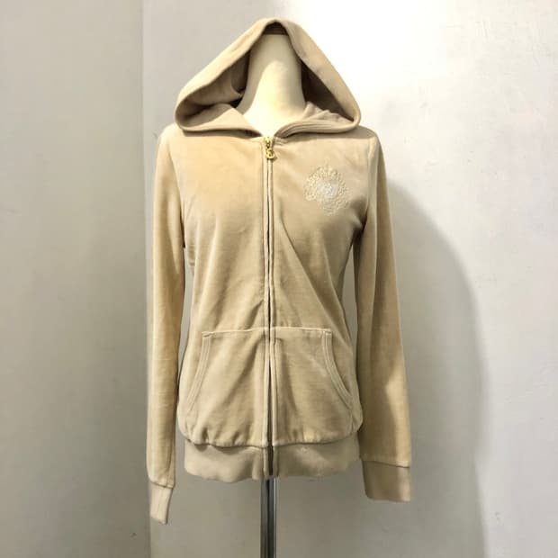 빈티지 Cindy 베이지 벨벳 후드 집업