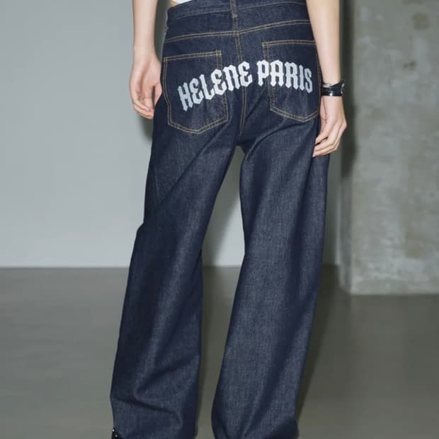 헬레네파리스 로고 니들 포인트 와이드 데님 팬츠