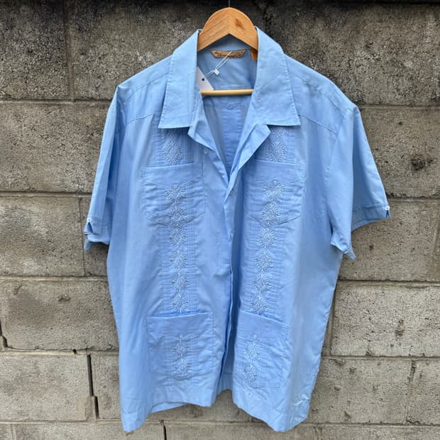 Havanera 빈티지 쿠바 구아야베라 셔츠 하늘색 2xl
