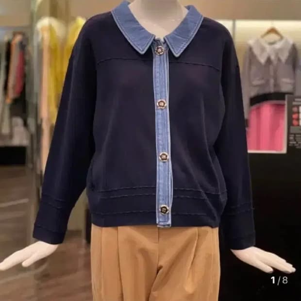 오즈세컨 2020  데님 트리밍 카라 니트 가디건 85사이즈