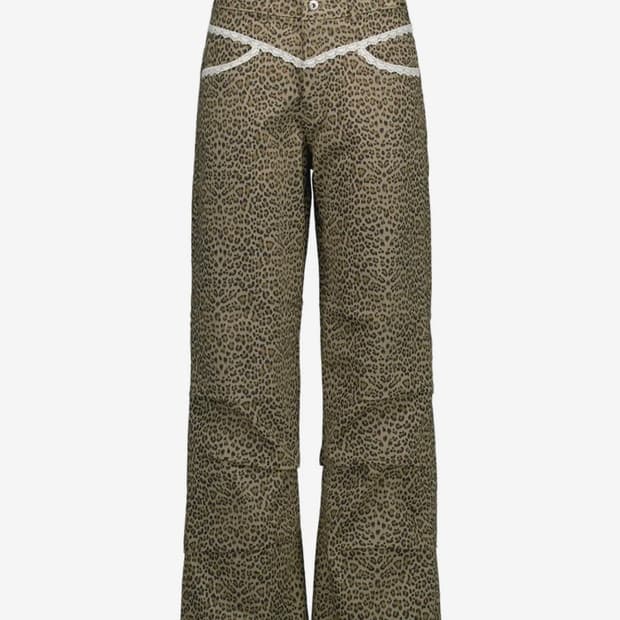 셋업이엑스이 레오파드 레이스 팬츠 호피 바지 베이지
