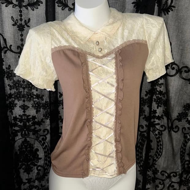 Brown+Ivory Lace Blouse