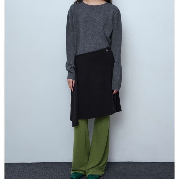 파이시스 버튼 레이어드 미디 스커트 (블랙)