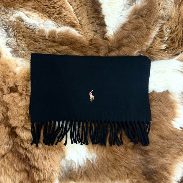 폴로 랄프로렌 블랙 프린지 버진 울 스카프