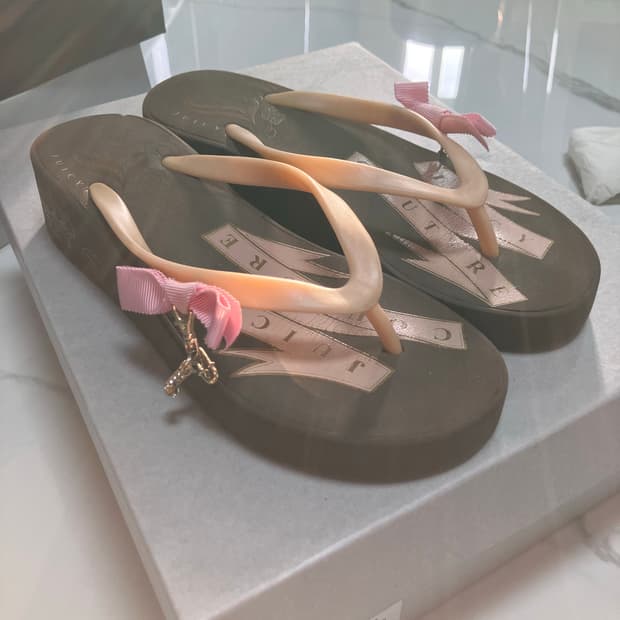 레어템 쥬시 꾸뛰르 Y2K 웨지힐 통굽 샌들 쪼리 브라운 핑크 6