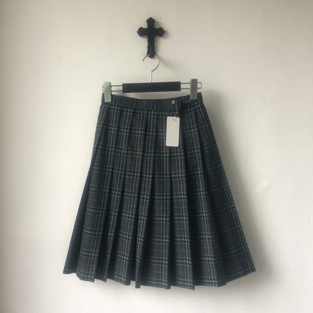 Check pattern pleats midi skirt