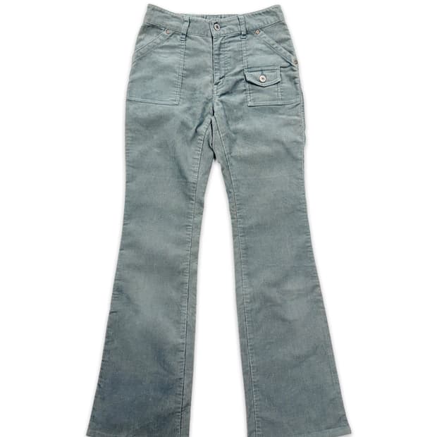 빈티지 코튜로이 스카이 그린 부츠컷 팬츠