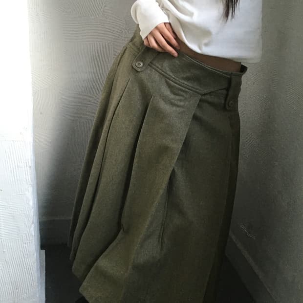 I.S 이세이미야케 90s 그린 플리츠 스커트