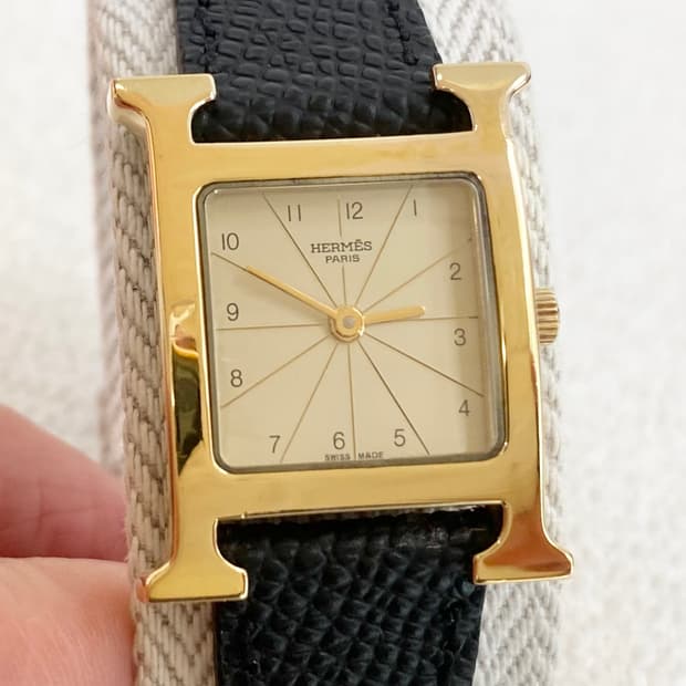 에르메스 H아워 1.201 금장 여성용 쿼츠 PM 사이즈