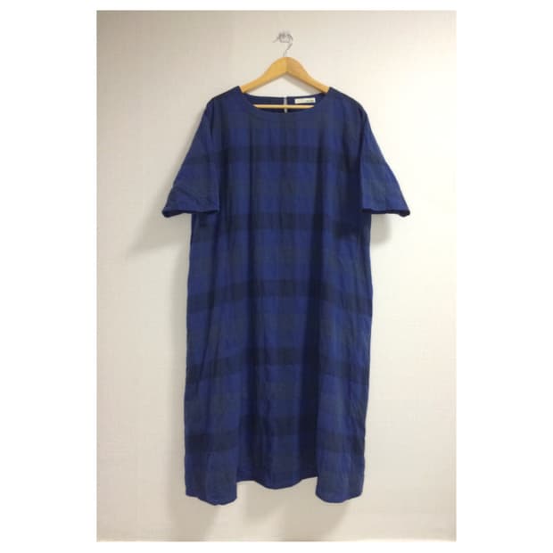 빈티지 블루 체크 롱 원피스