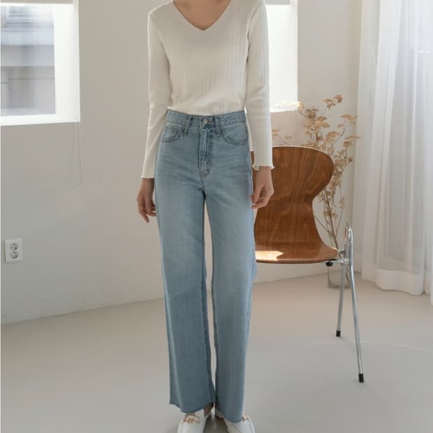 (M)여성 나인 라이트워싱 스트레이트 데님 팬츠