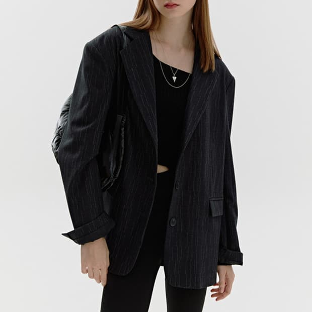 소프트서울 그레인 오버핏 자켓 다크그레이