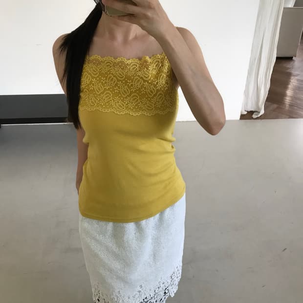 vintage yellow lace sleeveless