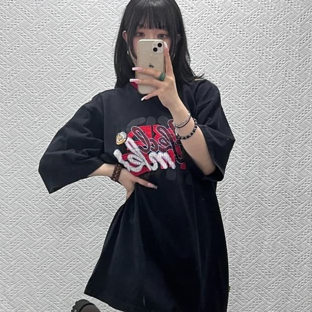 아카데믹스 빈티지 스트릿 펑크 키치로고 아방핏 반팔티 XXL C12092