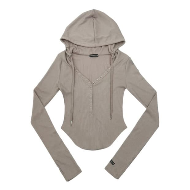 (새상품) 플노팔 조이 리브드 스냅 후디탑 샌드 플리즈노팔로우