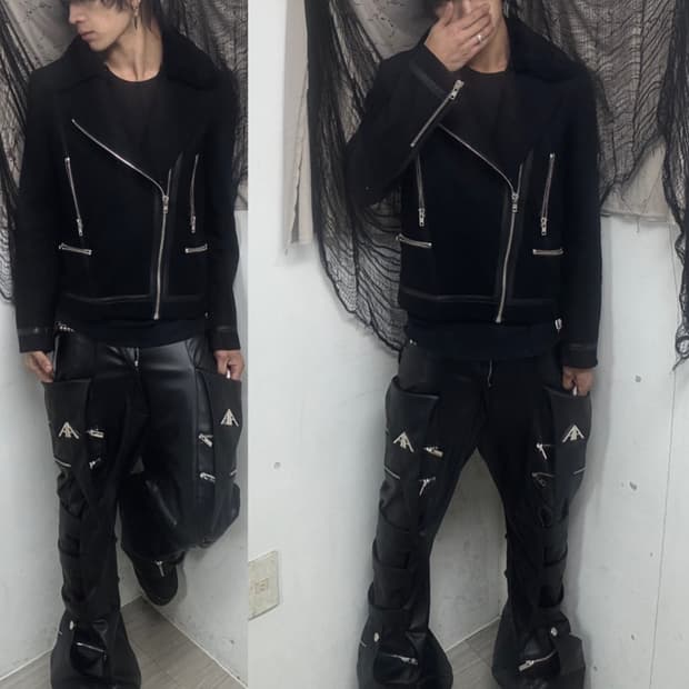 Sheep Fur Trimming Black Wool Jacket