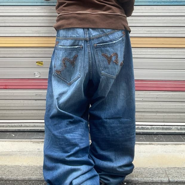 90s ROCA WEAR 백포켓 디테일 데님 와이드 팬츠