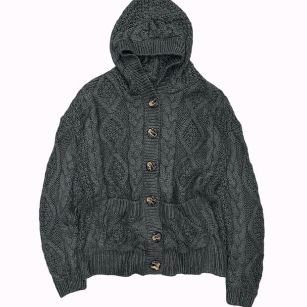 grey knit hood cardigan
