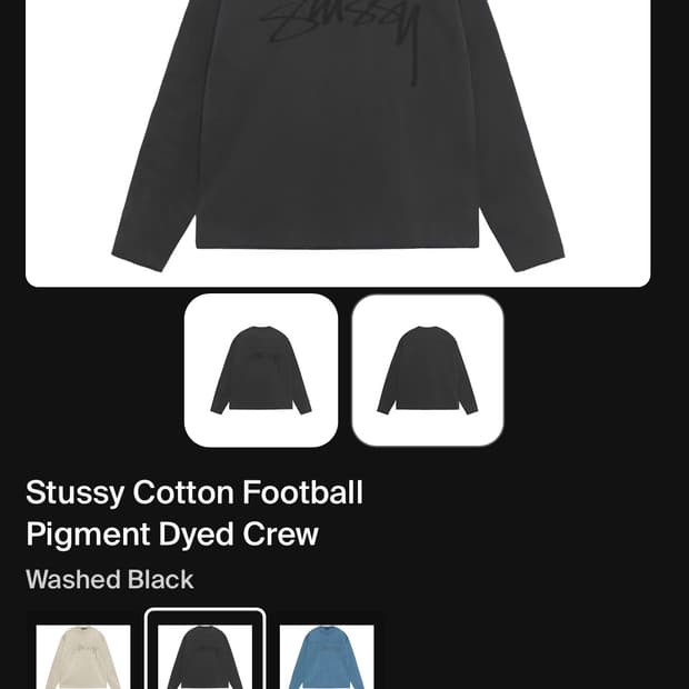 스투시 코튼 풋볼 피그먼트 다이드 크루넥 블랙 XL