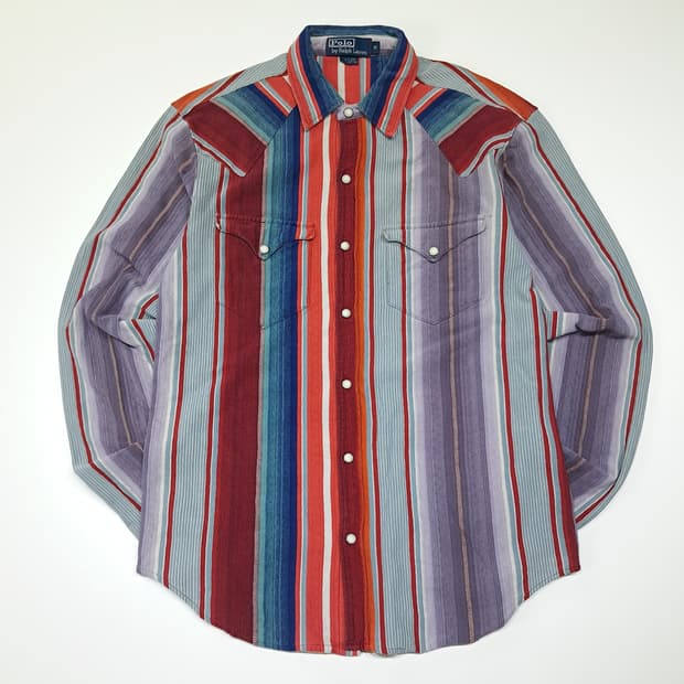 CL889 M 폴로 90s 슬럽 코튼 스트라이프 럭셔리 웨스턴 셔츠 남