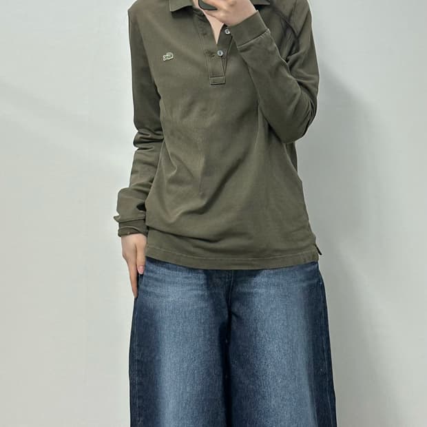 라코스테 자수로고 카키 긴팔 카라티