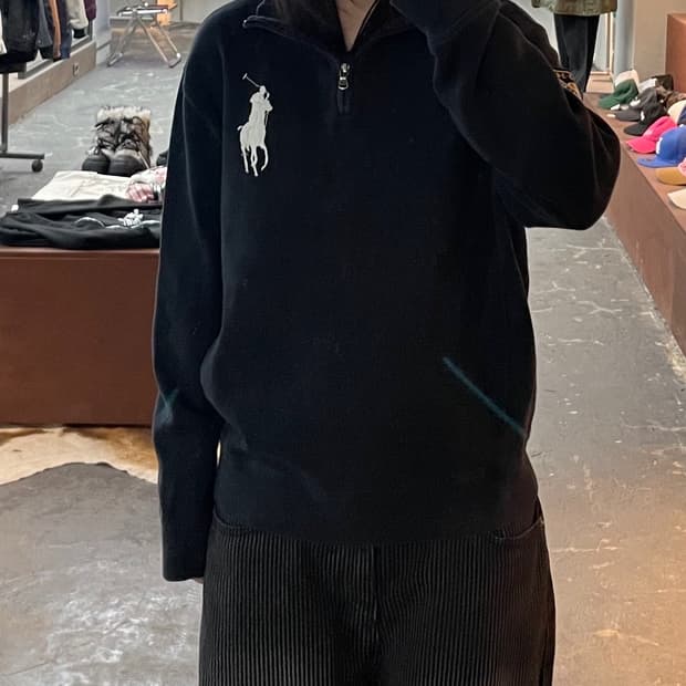 폴로 랄프로렌 빅포니 블랙 반집업 니트 H1770