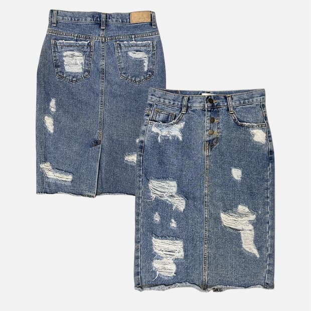 distressed denim button skirt