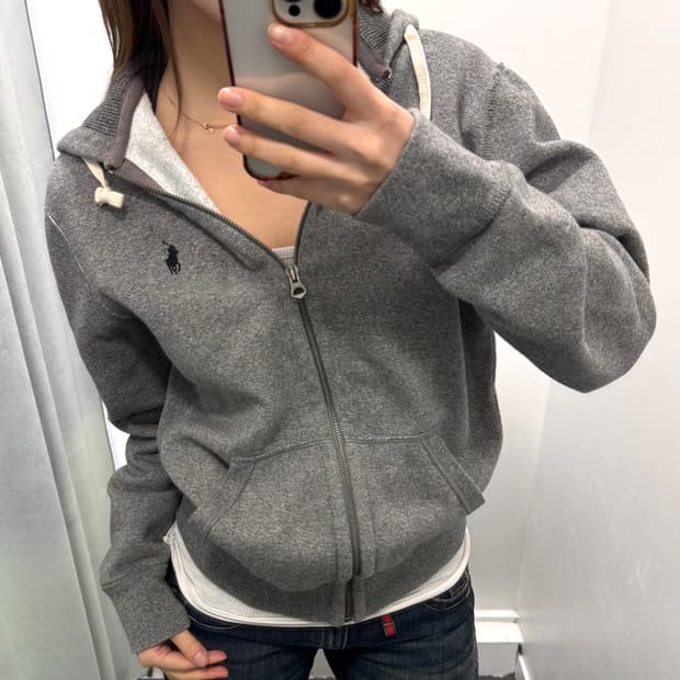 폴로 멜란지그레이 기모 후드집업