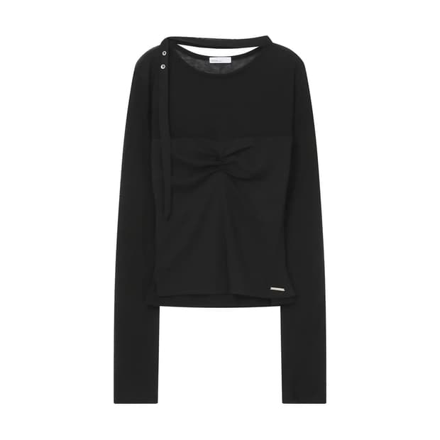 미세키 서울 쉬어 레이어드 스카프 롱슬리브 블랙