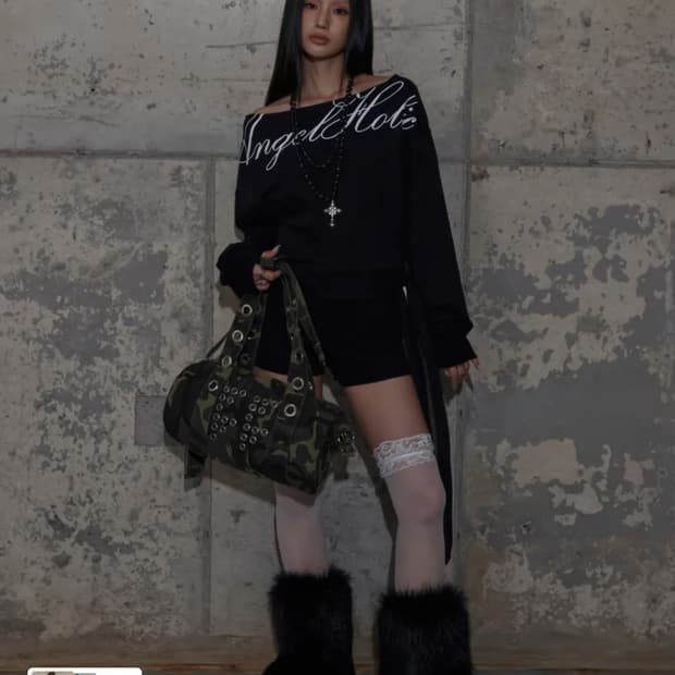 팬시클럽 보트넥 리본타이 스웻셔츠