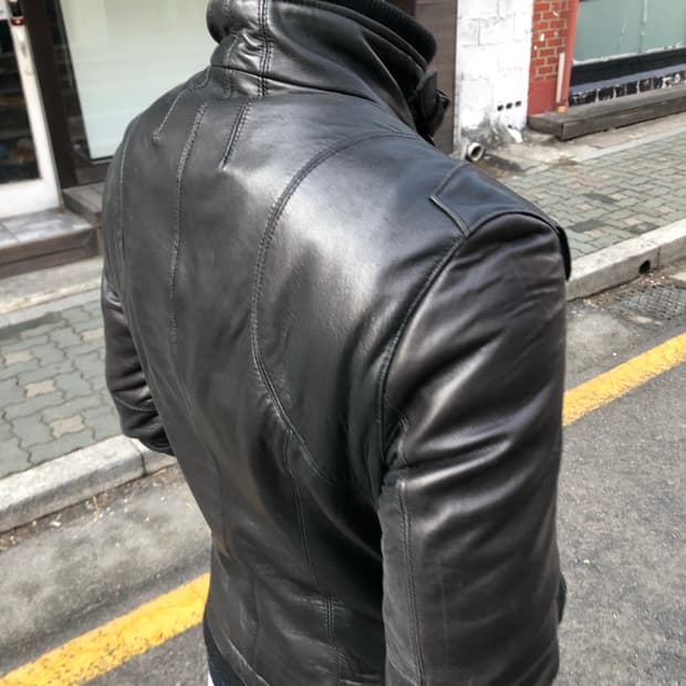 캘빈클라인 램스킨 바이커 레더 블루종